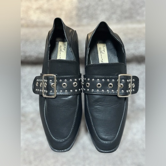 Vintage Havana Black Leather Maureen Studded Buckle Loafers Women 6.5 Old Money - Picture 2 of 9